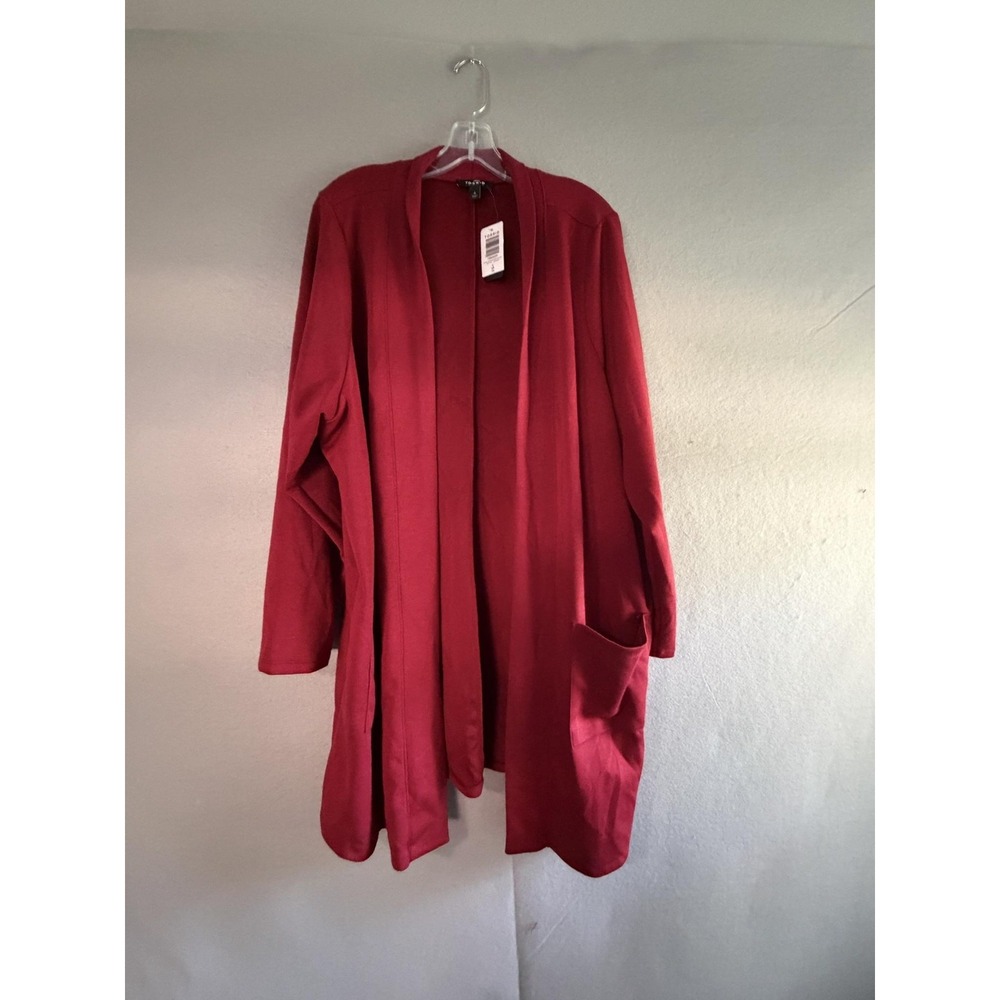 Torrid Cardigan Sweater Womens 4X Red Open Front Longline Pockets Studio Cupro